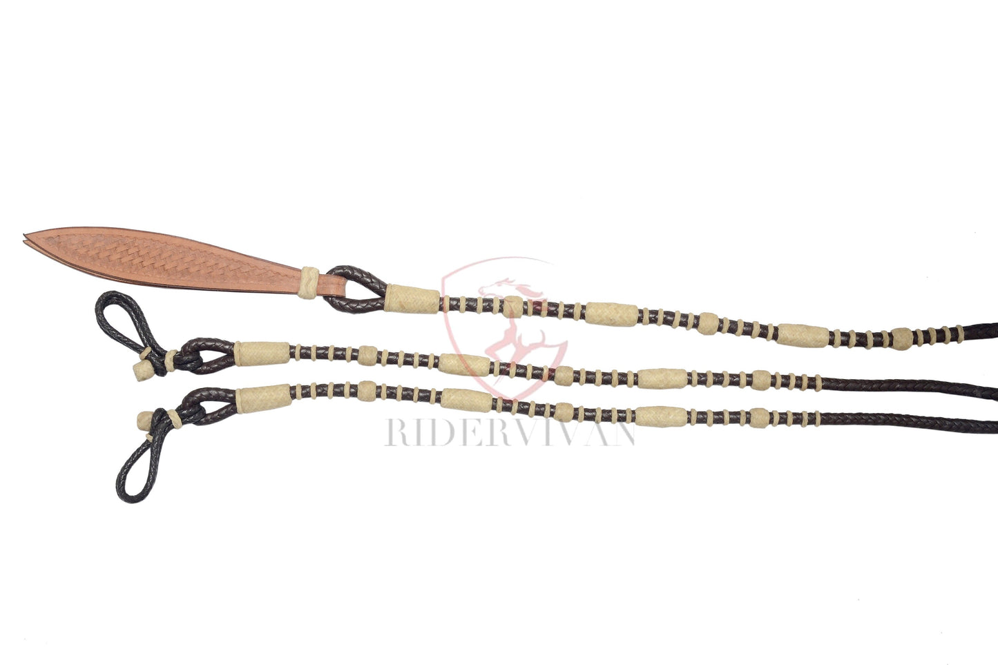Hand-Braided Romal Reins, Romal Reins California Style, Romal Reins 10 Plaits, Romal Reins Regular 55" with rein connectors,