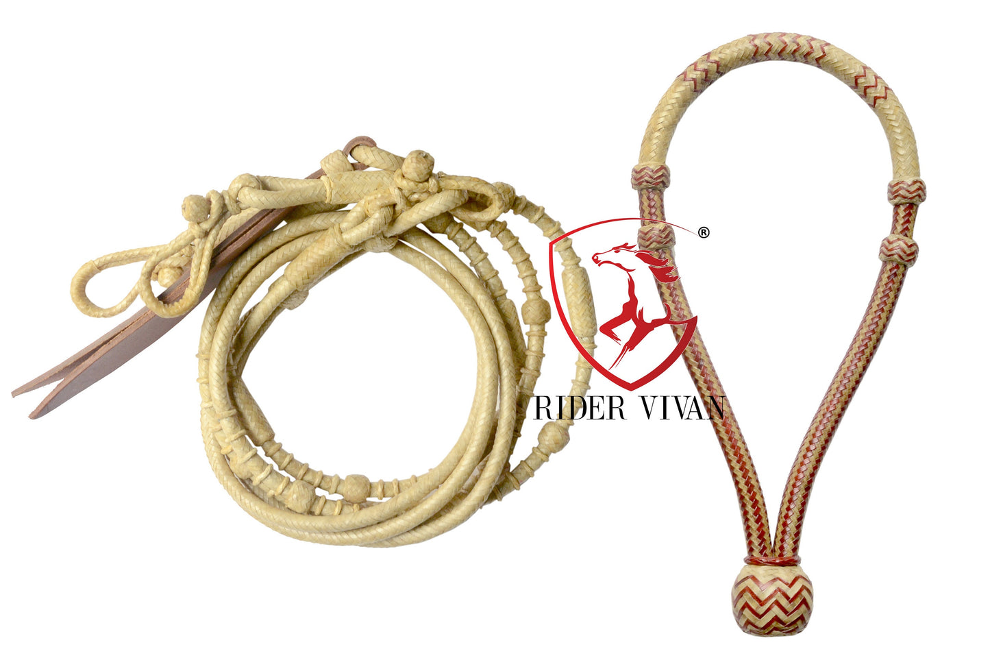 COMBO OFFER! Cherry And Natural Designer Bosal & Natural Rawhide Romal Reins