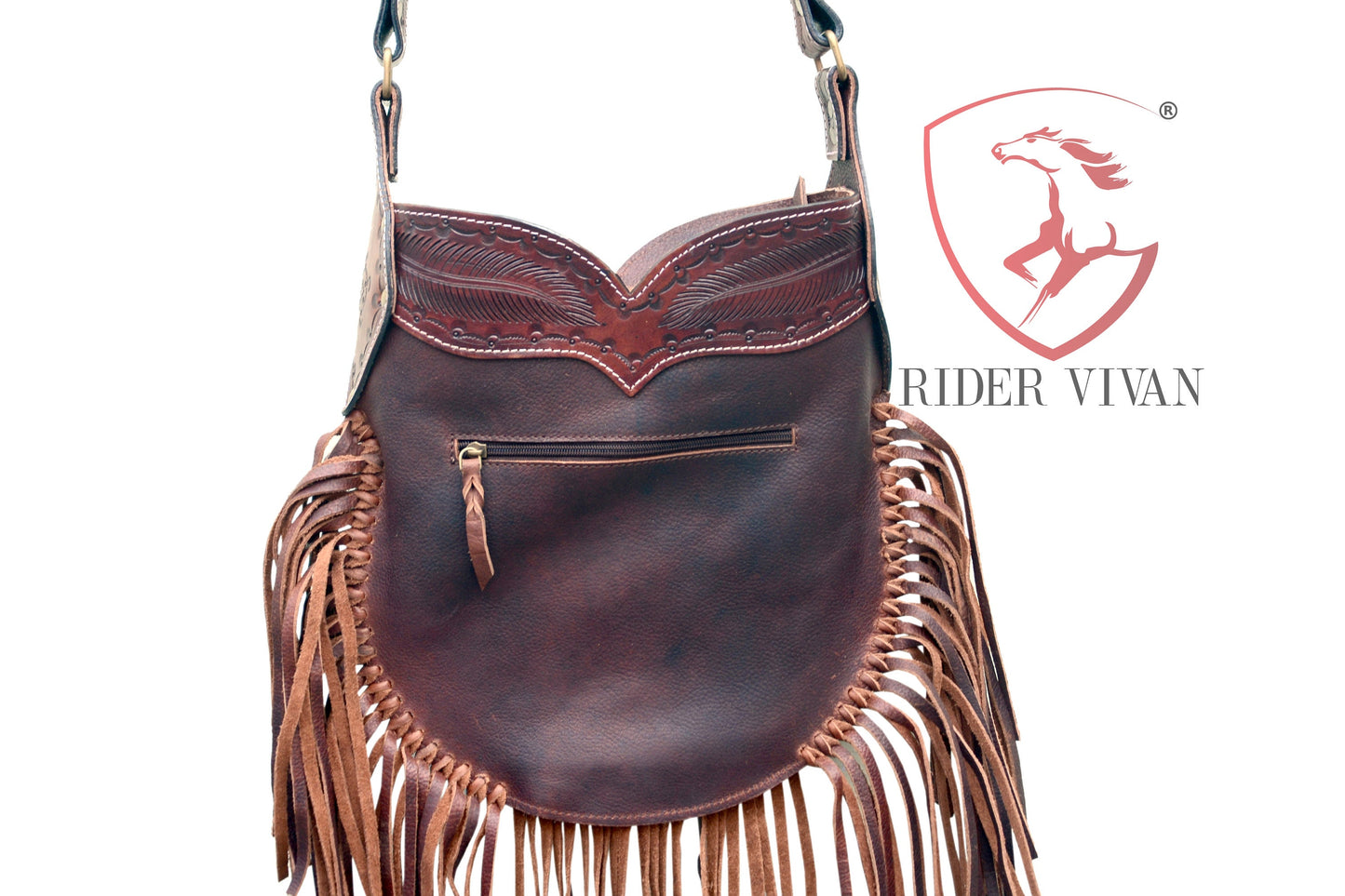 Cow Leather Fringe Bag, Crossbody Bag with Turquoise Stone, Country Western Cowgirl Gypsy Bag, Hand Tooled Leather, 11" x 13"