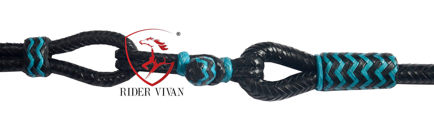 10 Plaits Soft Cow Leather Rommel Reins, Romal Reins Black Soft Leather, 55" Reins With Connectors, Specially Hand-Crafted Braided Reins.