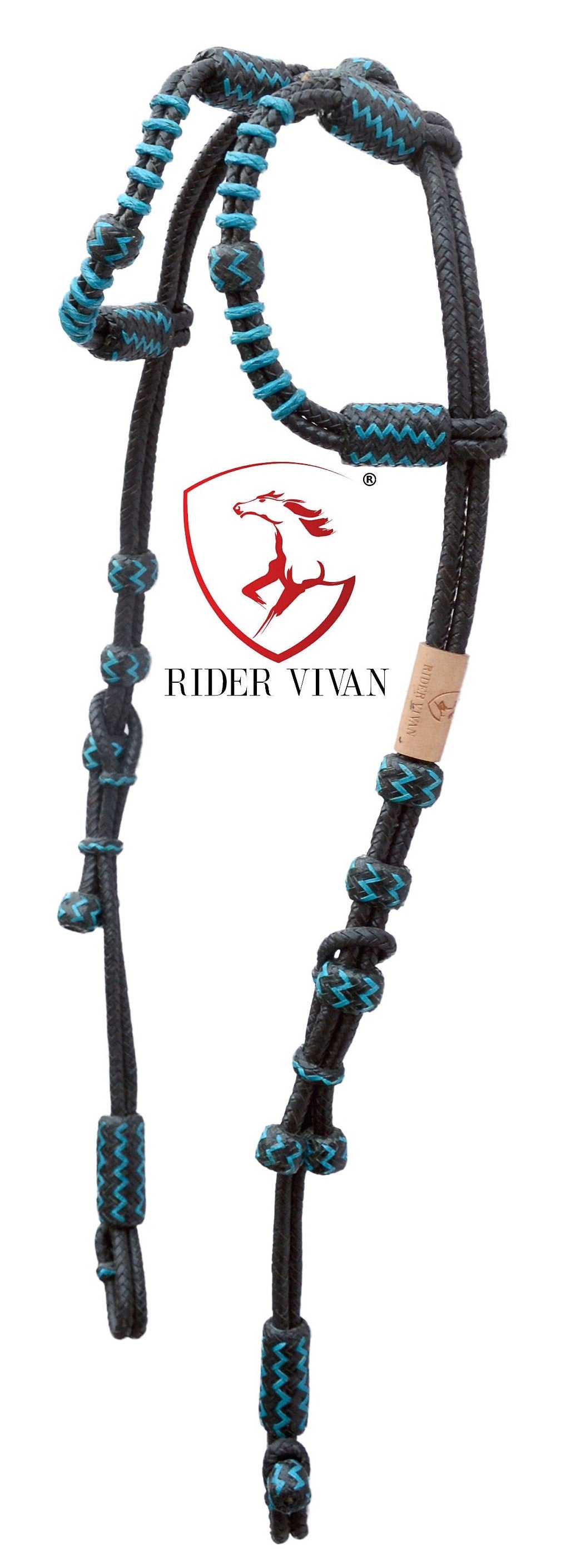 Black Rawhide Romal Reins With Two Ear Headstall, 20 Plaits Romel Reins, Romal Reins 55" With Two Ear Headstall, Hand-Braided Headstall.