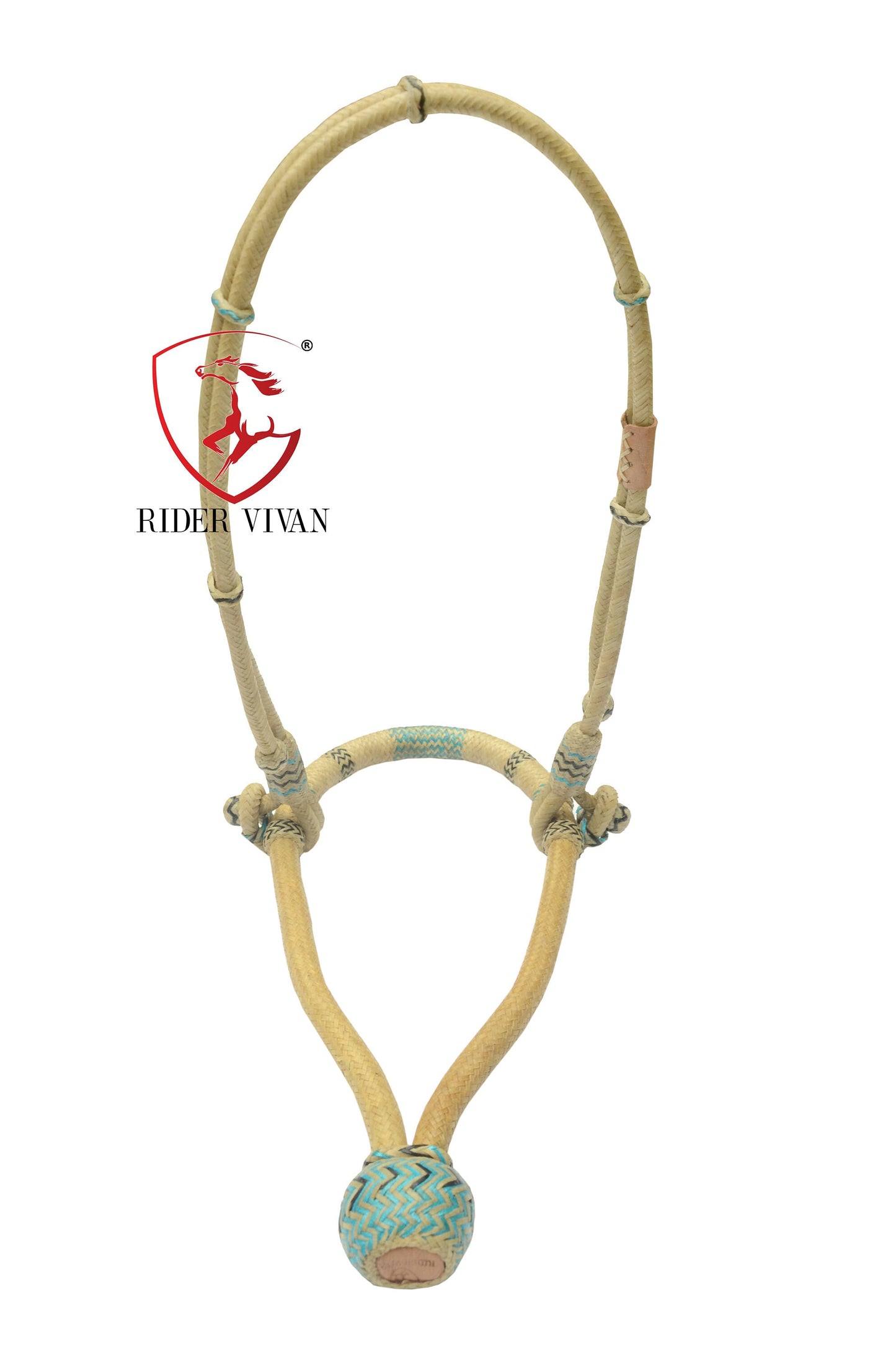 Handmade Bosal Set 40 Plaits, Bosal Set Natural Rawhide & Black/Turquoise Weaving With Hanger.