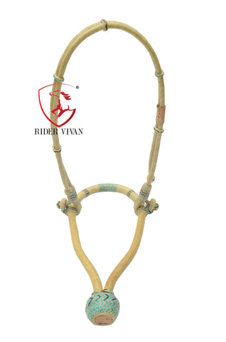 Handmade Bosal Set 40 Plaits, Bosal Set Natural Rawhide & Black/Turquoise Weaving With Hanger.