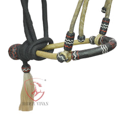 5/8" Western Bosal Set, 40 Plaits  Rawhide Natural & Black Knot Bosal Set, Bosal Set With Black Nylon Mecate Reins, High-Quality Bosal Set.