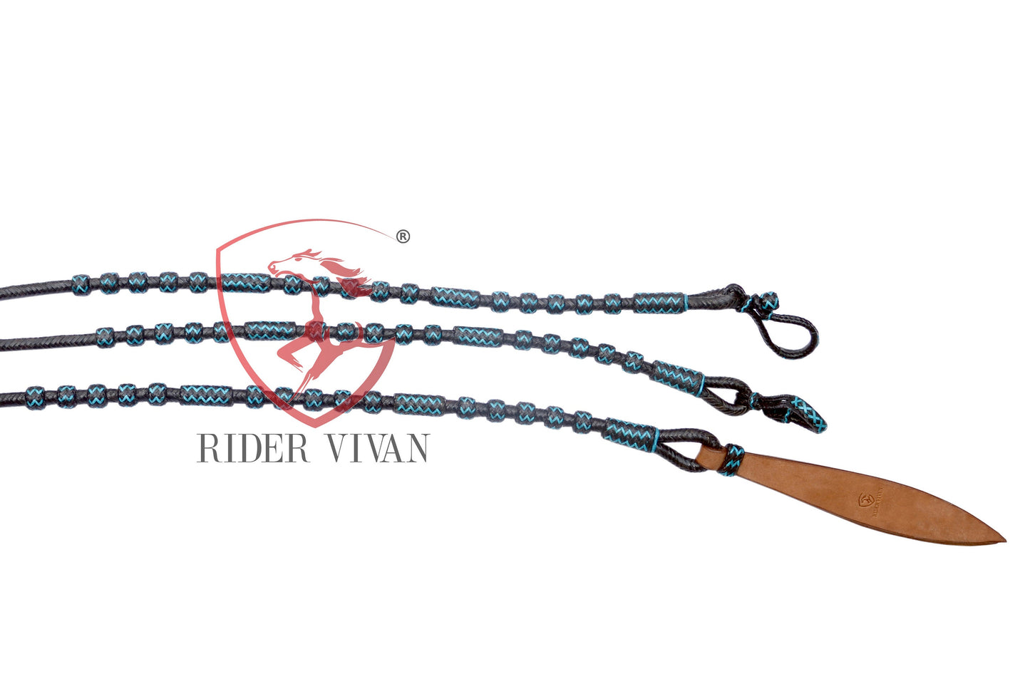 10 Plaits Soft Cow Leather Black Rommel Romal Reins, Romal Reins Regular 55" With Reins Connectors, Hand-Crafted Braided Quality Reins.