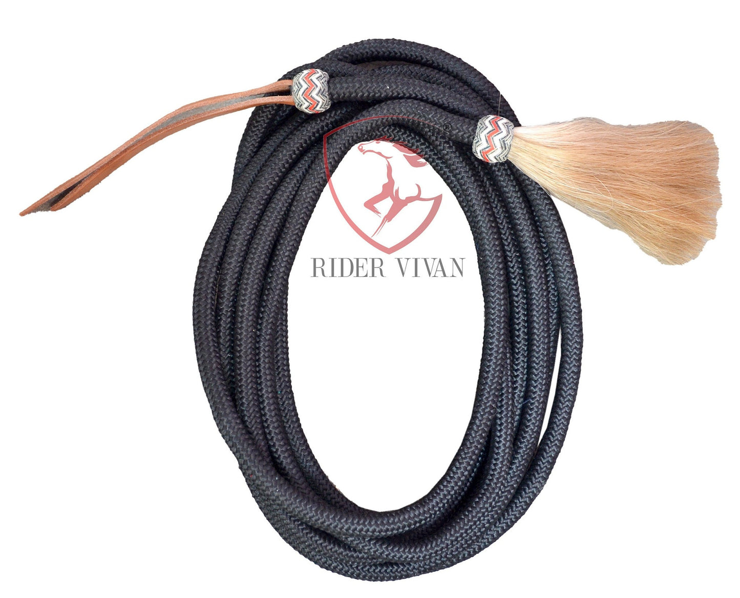 Handmade Bosal Set, 40 Plaits Rawhide Natural & Black Bosal Set, Bosal Set With Black Nylon Mecate Rein.