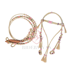 Romel Reins 20 plait With Rawhide Headstall, Regular 55" Rawhide Romal Reins, Natural & Black Rawhide Romal Reins With Headstall.
