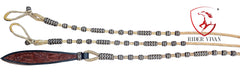 New Hand Braided Natural Rawhide Show Romel Romal Reins, Horsetack Natural & Brown Romal Reins.