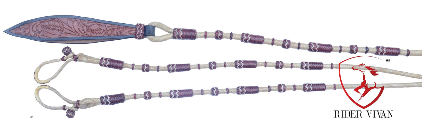 Romal Reins, Romal Reins Natural Rawhide, 55" With Reins Connectors, Specially Hand-Crafted Braided Reins.