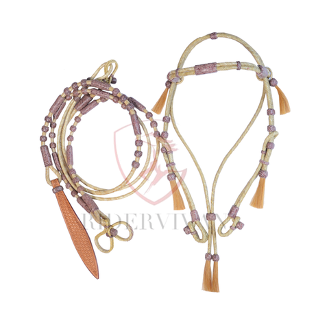 Romel Reins 20 plait With Rawhide Headstall, Regular 55" Rawhide Romal Reins, Natural & Black Rawhide Romal Reins With Headstall.