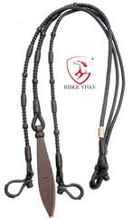 Dark Brown Western Romal Reins, 10 Plaits Romel Reins, 55" Romel Reins With Reins Connectors, Specially Hand-Braided Romel Reins.