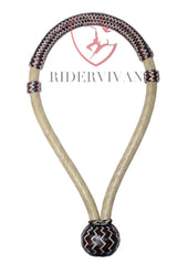 Handmade Bosal Set, 40 Plaits Rawhide Natural Bosal Set, Bosal Set Black Nylon Mecate Reins With Horse Hair Tassel.