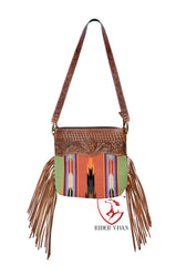 Genuine Leather Cowhide Bag, Hand Tooled Fringe Bag, Western Women’s Purse Bag, Crossbody Bag