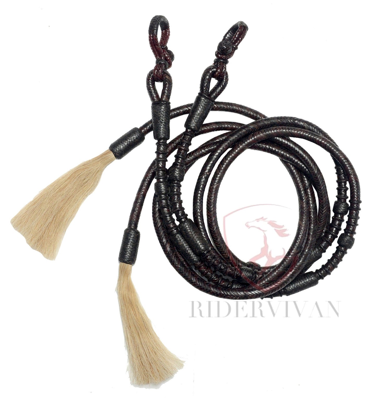 Horse Split Reins, Dark Chocolate Brown Split Reins, Split Reins With Mane Horse Hair Tassels.