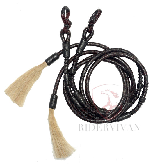 Horse Split Reins, Dark Chocolate Brown Split Reins, Split Reins With Mane Horse Hair Tassels.