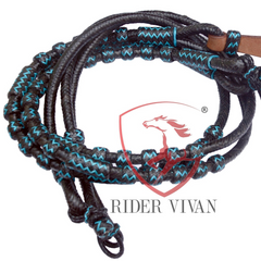 Black Rawhide Romal Reins With Two Ear Headstall, 20 Plaits Romel Reins, Romal Reins 55" With Two Ear Headstall, Hand-Braided Headstall.