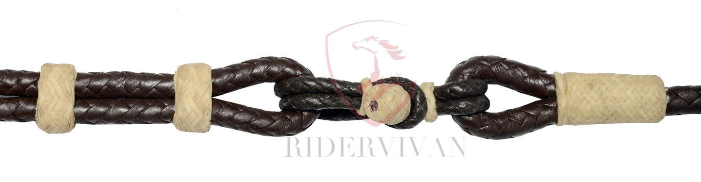 Hand-Braided Romal Reins With Headstall, Romal Reins With One Ear Headstall, Romal Reins 10 Plaits, Romal Reins 55" with rein connectors,