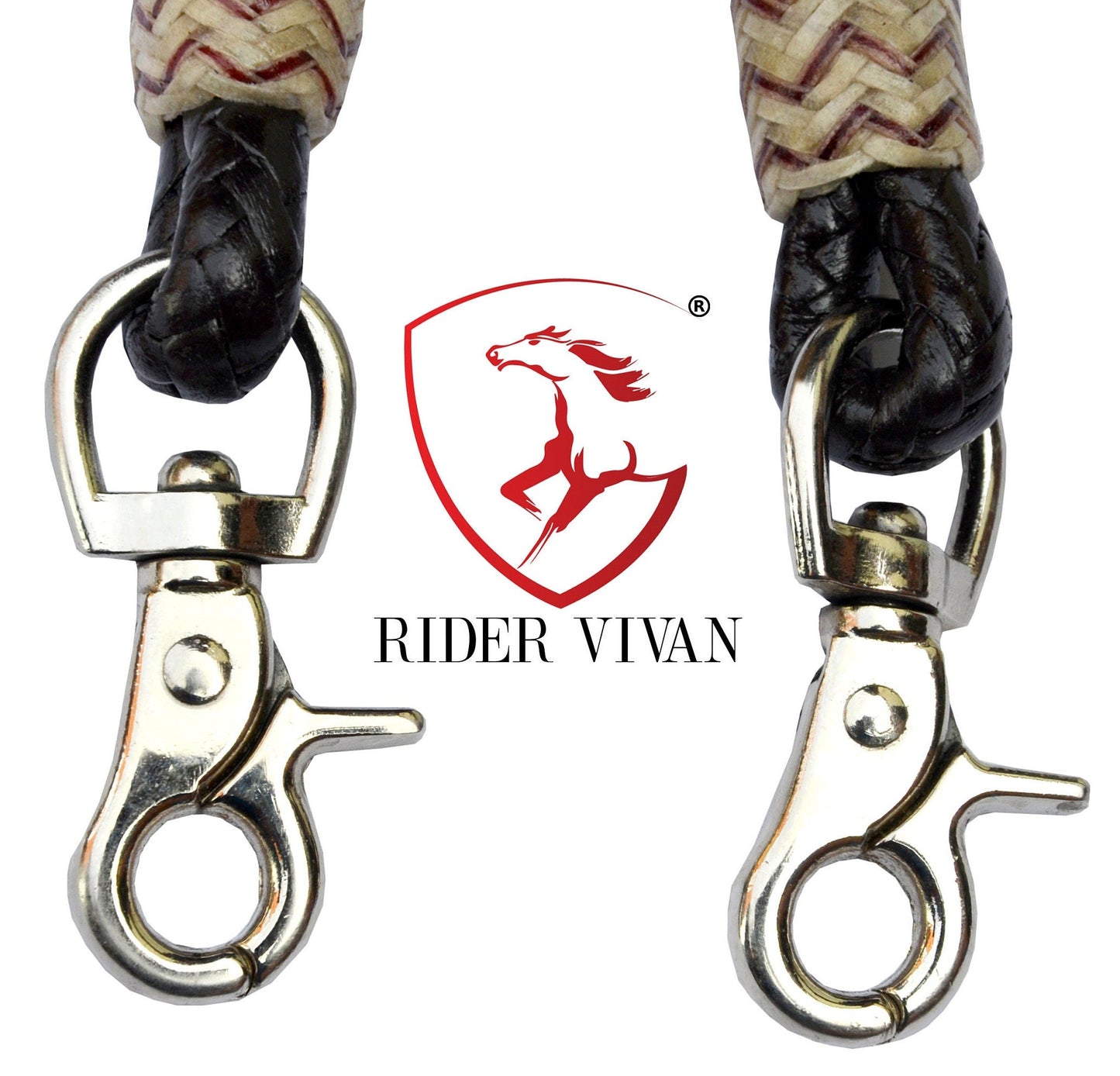 Split Reins Soft Leather, Dark Chocolate Brown & Natural Knot Split Reins, 8 Plaits Split Reins With Snaps and Tassels.