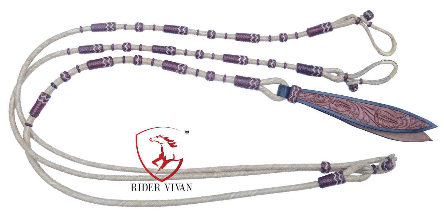 Romal Reins, Romal Reins Natural Rawhide, 55" With Reins Connectors, Specially Hand-Crafted Braided Reins.