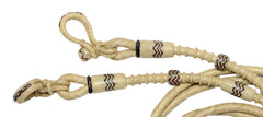 Horse Split Reins, Split Reins Natural Rawhide & Dark Brown Weaving, Split Reins With Horse Hair Tassels, Hand Braided Split Reins.