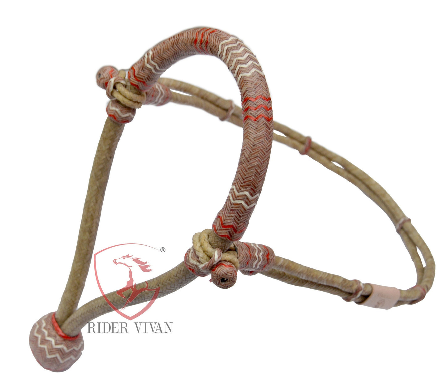 Handmade Bosal Set, 40 Plaits Rawhide Natural & Chestnut Cherry Bosal Set, Bosal Set With Brown Nylon Mecate Rein With Horse Hair Tassel.