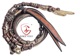 20 Plaits Romal Reins, Romal Reins Chestnut Cherry & Natural Rawhide, 55" Hand Braided Reins With Connectors, Sale For Only Romal Reins.