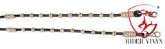 Split Reins Soft Leather, Dark Chocolate Brown & Natural Knot Split Reins, 8 Plaits Split Reins With Snaps and Tassels.