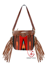 Genuine Leather Cowhide Hand Tooled Fringe Western Women’s Purse Bag Cross body