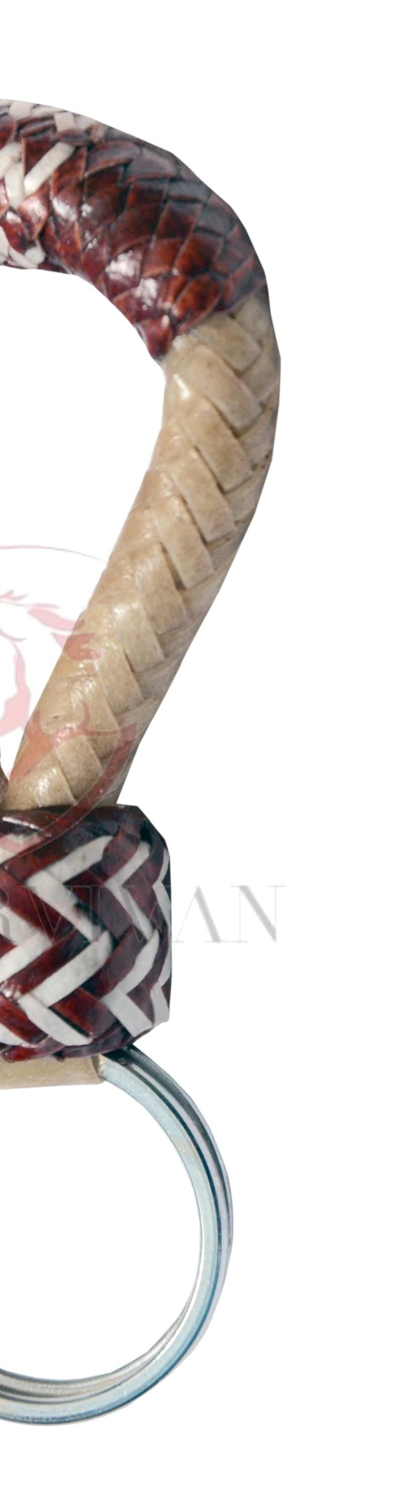 Designer Handmade Braided KeyChain, Natural Rawhide & Cherry Red Pattern keyChain.