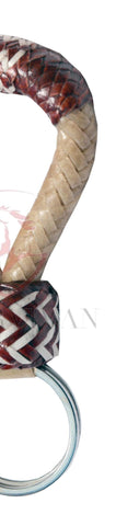 Designer Handmade Braided KeyChain, Natural Rawhide & Cherry Red Pattern keyChain.