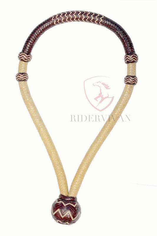 Western Horse Bosal, Natural & Cherry Rawhide Hackmore, 24 Plaits Braided Bosal, Bitless Western bosal.