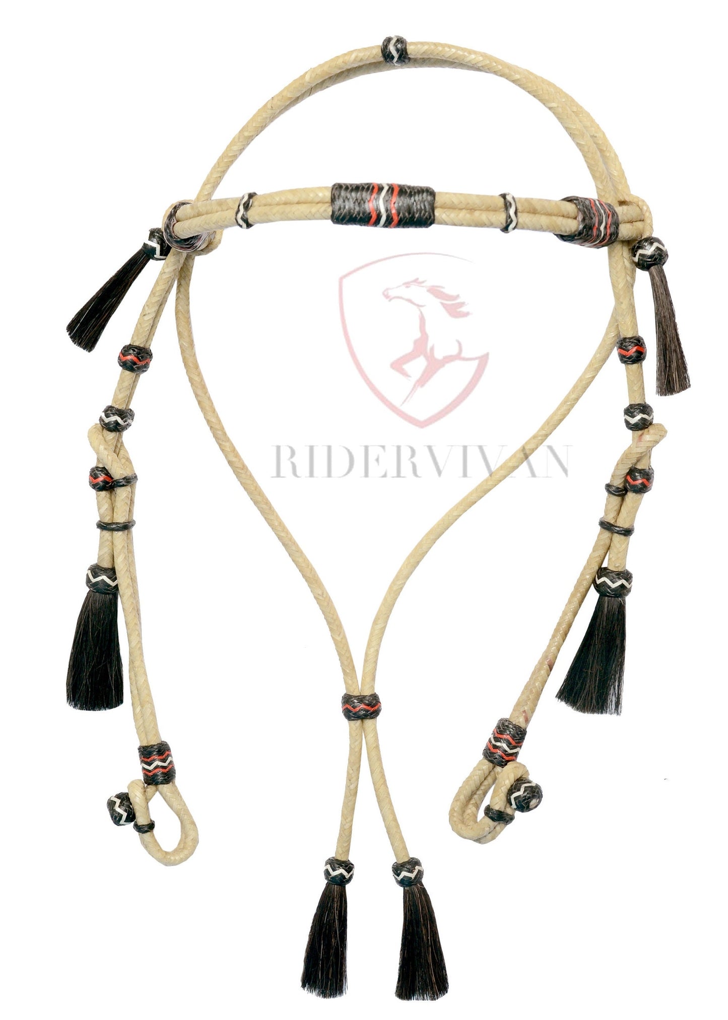 Romel Reins 20 plait With Rawhide Headstall, Regular 55" Rawhide Romal Reins, Natural & Black Rawhide Romal Reins With Headstall.