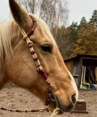 Hand-crafted headstall, Western Horse Headstall, Natural Rawhide Braided One-ear Headstall  With Chestnut Cherry Knot.