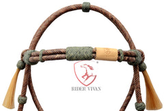 Handcrafted Headstall, Chestnut Rawhide and Black Knotted Headstall, 16 Plaits Headstall, Mane Horse Hair Tassels Headstall.