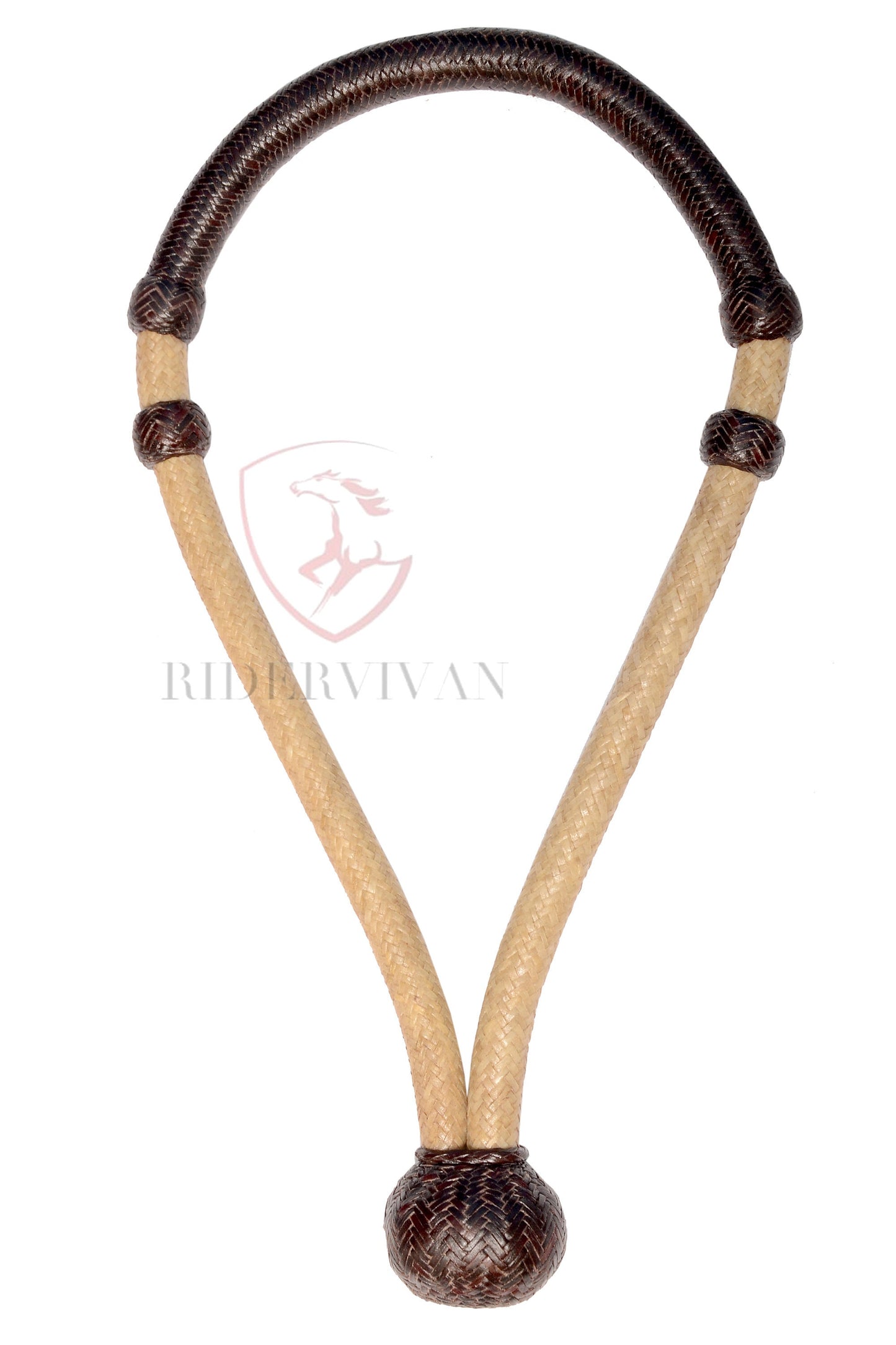Handmade Bosal Set, Rawhide Bosal Set 40 Plaits, Bosal Set Natural & Dark Brown, Bosal Set Brown Nylon Mecate Reins.