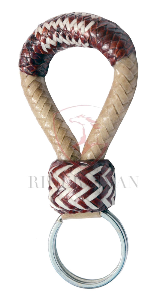 Designer Handmade Braided KeyChain, Natural Rawhide & Cherry Red Pattern keyChain.