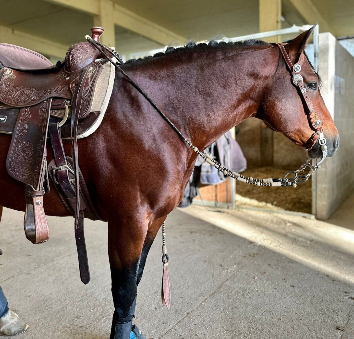 Hand-Braided Romal Reins, Romal Reins California Style, Romal Reins 10 Plaits, Romal Reins Regular 55" with rein connectors,