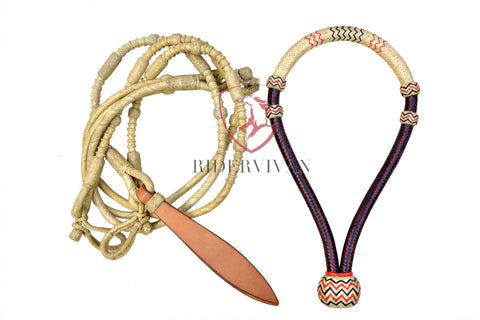 COMBO OFFER! Black/Cherry Natural Designer Bosal & Natural Rawhide Romal Reins