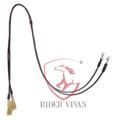 Horse Split Reins Soft Leather, Dark Chocolate Brown Split Reins, 8 Plaits Split Reins With Snaps and Tassels.