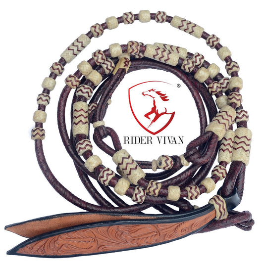 20 Plaits Romal Reins, Romal Reins Chestnut Cherry Rawhide, 55" With Reins Connectors, Specially Hand-Crafted Braided Reins.