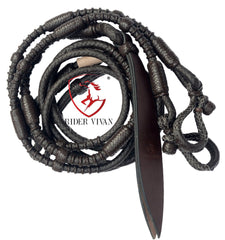 Dark Brown Western Romal Reins, 10 Plaits Romel Reins, 55" Romel Reins With Reins Connectors, Specially Hand-Braided Romel Reins.