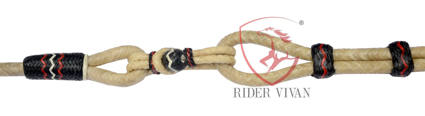Romel Reins 20 plait With Rawhide Headstall, Regular 55" Rawhide Romal Reins, Natural & Black Rawhide Romal Reins With Headstall.
