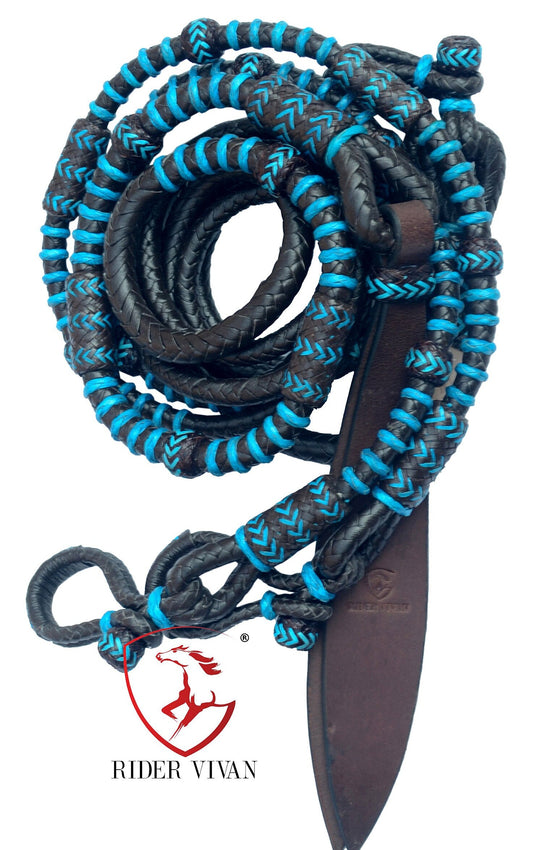 Romel Reins 10 plait, Western Romal Reins Regular 55", Brown Soft Leather Romal Reins, Romel Romal Reins with reins connectors.