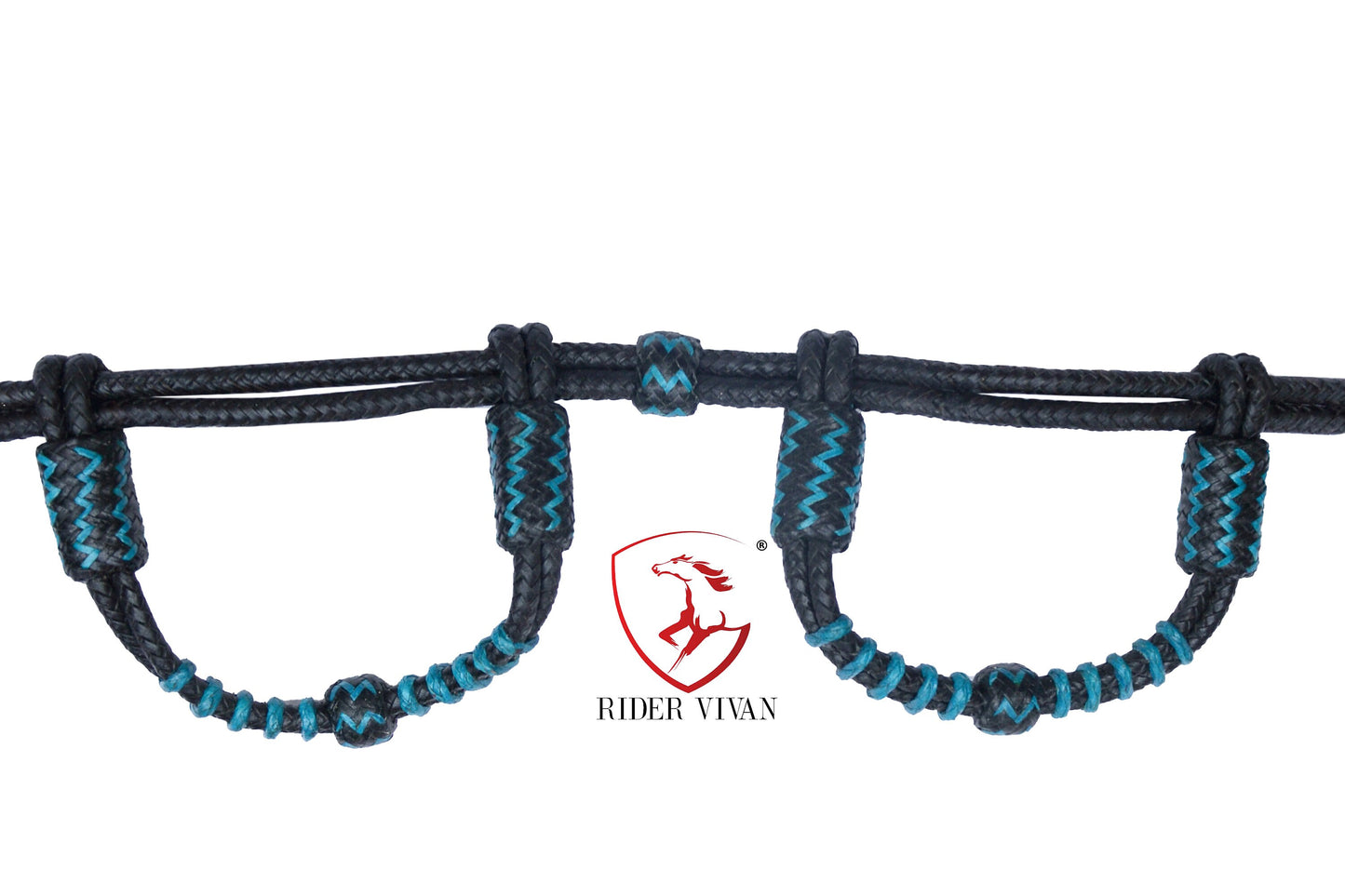 Black Rawhide Romal Reins With Two Ear Headstall, 20 Plaits Romel Reins, Romal Reins 55" With Two Ear Headstall, Hand-Braided Headstall.