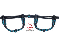 Black Rawhide Romal Reins With Two Ear Headstall, 20 Plaits Romel Reins, Romal Reins 55" With Two Ear Headstall, Hand-Braided Headstall.