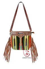 Genuine Leather Cowhide Hand Tooled Fringe Western Women’s Purse Bag Cross body