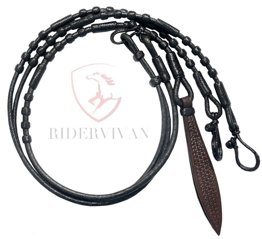 Romal Reins Black Soft Cow Leather, Romel 10 Plaits, Regular 55" Romal Reins, Specially Hand-Crafted Braided Reins