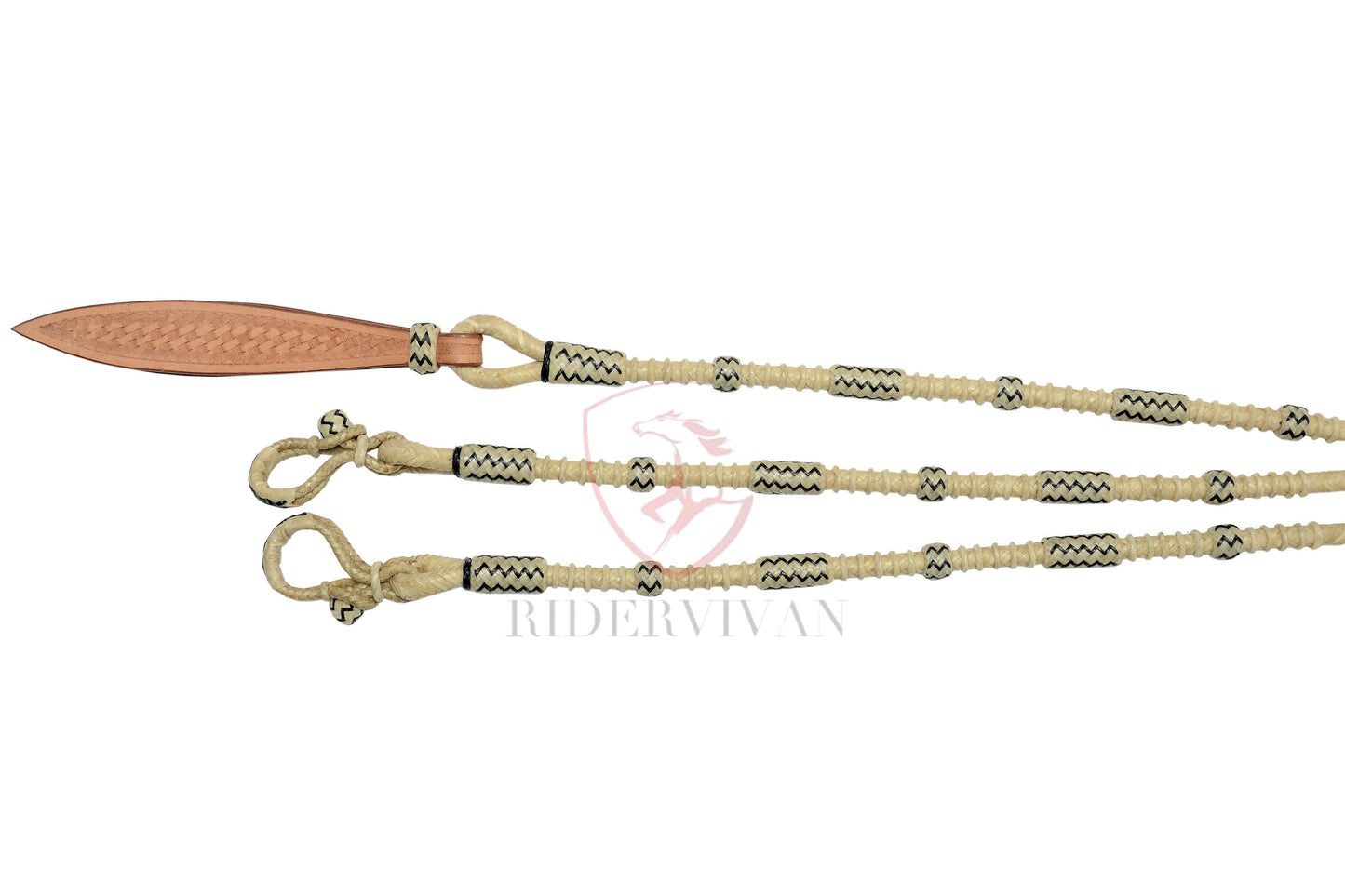 Specially Hand-Braided Reins, California Style 20 plaits Regular Romal Reins Natural 55" With Reins Connectors.