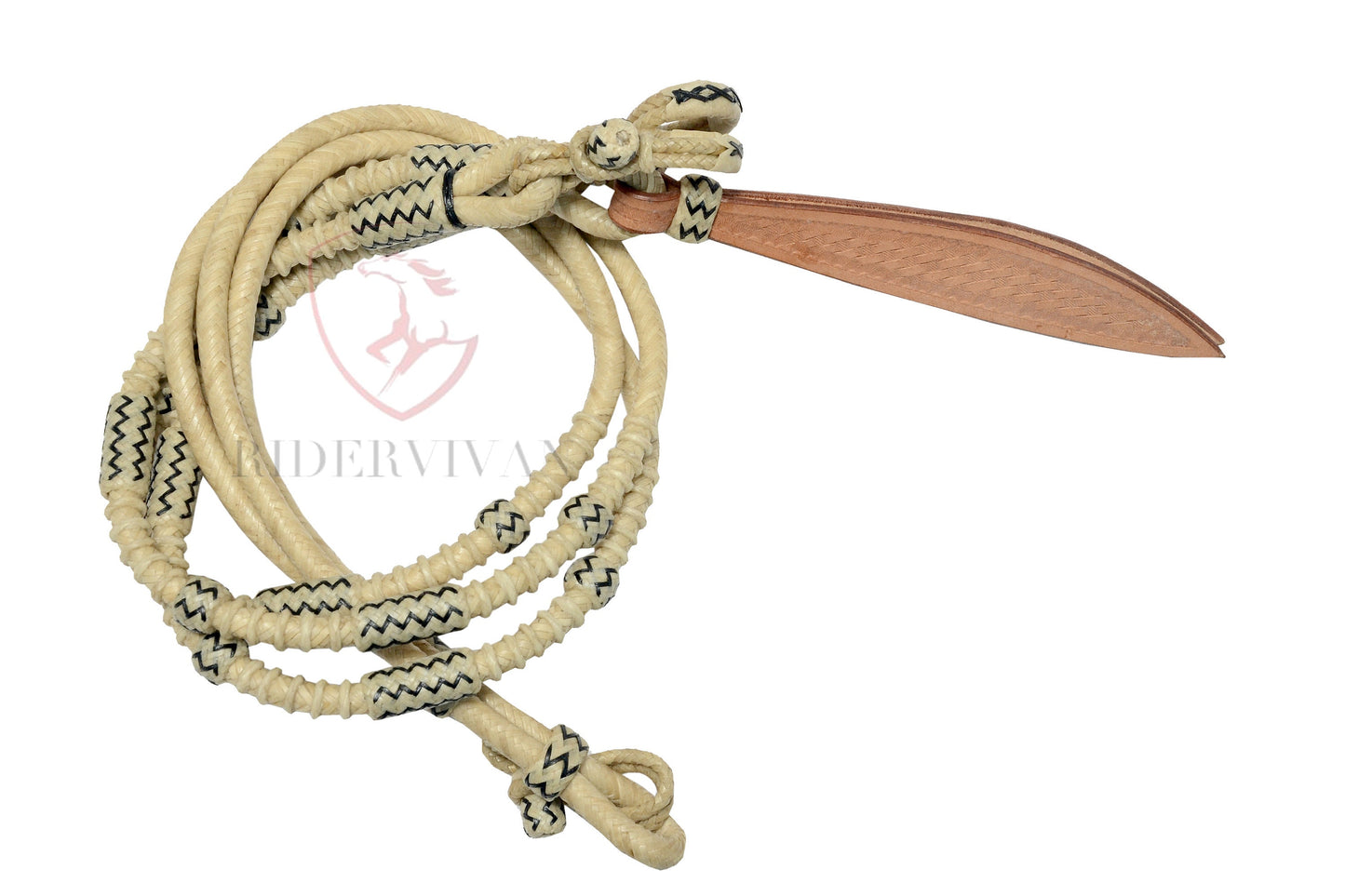 Specially Hand-Braided Reins, California Style 20 plaits Regular Romal Reins Natural 55" With Reins Connectors.