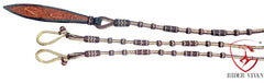 20 Plaits Romal Reins, Romal Reins Chestnut Cherry & Natural Rawhide, 55" Hand Braided Reins With Connectors, Sale For Only Romal Reins.